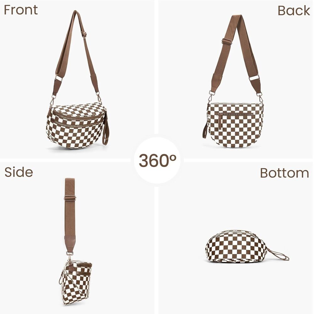 Checkered Crossbody Bum Bags for Women Nylon Checkered Purse Checkerboard Fanny - Picture 4 of 7
